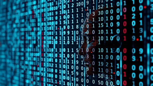 Digital matrix movie screen poster featuring green falling code and futuristic cyberpunk design for