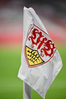 Corner flag with crest, logo, VfB Stuttgart, Football Bundesliga, MHPArena, MHP Arena Stuttgart,