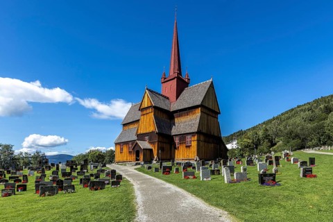 Stave church or Stavkyrkje, Ringebu, Gudbrandsdalen or Gudbrandsdalen, Fylke Oppland, Norway