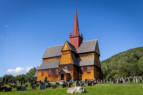 Stave church or Stavkyrkje, Ringebu, Gudbrandsdalen or Gudbrandsdalen, Fylke Oppland, Norway
