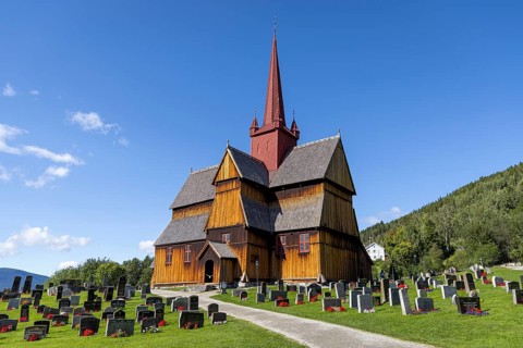 Stave church or Stavkyrkje, Ringebu, Gudbrandsdalen or Gudbrandsdalen, Fylke Oppland, Norway