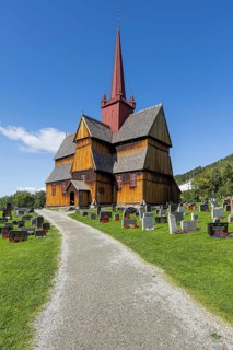 Stave church or Stavkyrkje, Ringebu, Gudbrandsdalen or Gudbrandsdalen, Fylke Oppland, Norway