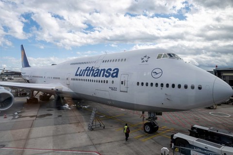 Lufthansa Boeing 747-400 jumbo jet at Frankfurt Airport, Germany