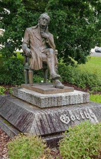Goethe monument, statue of Johann Wolfgang Goethe, Goethe Square, spa town in the Imperial Forest,