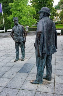 Statues of Emperor Franz Joseph I and King Edward VII, spa in the Imperial Forest, healing spring,