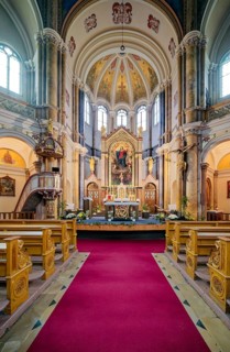 Church of the Assumption of the Virgin Mary in neo-Byzantine style, interior, spa town in the