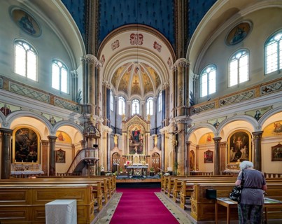 Church of the Assumption of the Virgin Mary in neo-Byzantine style, interior, spa town in the
