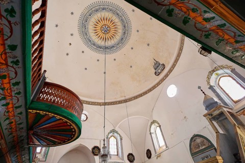 Interior view of a mosque with decorated dome, Ibrahim Pasha Mosque, Old Town, Turkish Quarter,