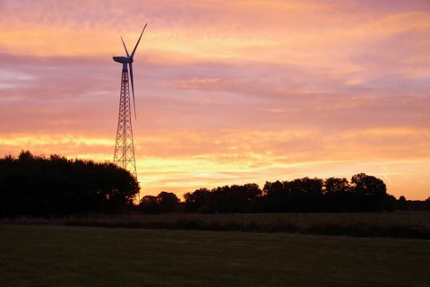Wind generator, wind turbine, blades, sky, sunrise, landscape, electricity, colour, North