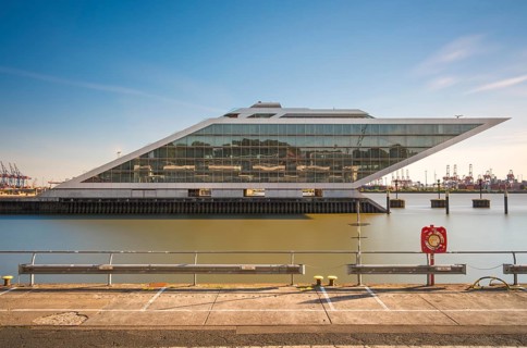 Long exposure of Dockland with the quay in the foreground, Hamburg, Germany