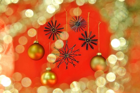 Christmas decoration, Christmas tree baubles, home-made straw stars, Germany
