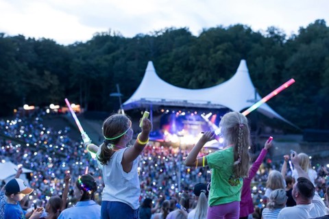 Children with lightsabers at the 25th Berlin Flashlight Concert at the Berlin Waldbühne on