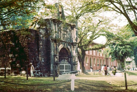 Porta de Santiago, historic Portuguese gateway of A Famosa fortress, Malacca or Melaka, Malaya,