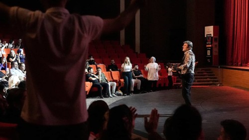 Turkish singer Coskun Sabah performs on stage at Gaziantep University as part of the Türkiye Kültür