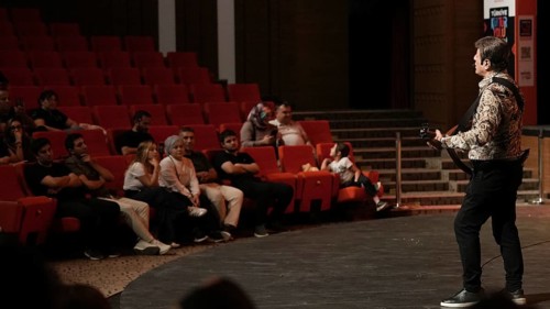 Turkish singer Coskun Sabah performs on stage at Gaziantep University as part of the Türkiye Kültür