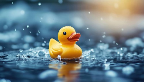 Rubber Duck Floating In Water - A Delightful Sight Of A Rubber Duck Adrift On The Water, Creating A
