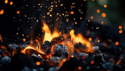 Barbecue Charcoal: Generating Hot Flames And Abstractly Defocused Sparks - Perfect For Grilling And
