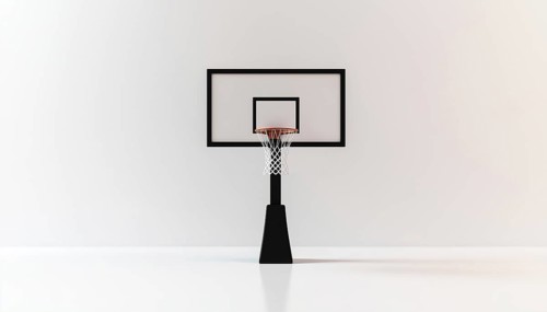 Simple Black Basketball Hoop With Net And Backboard In Front-Facing View Against White Background,