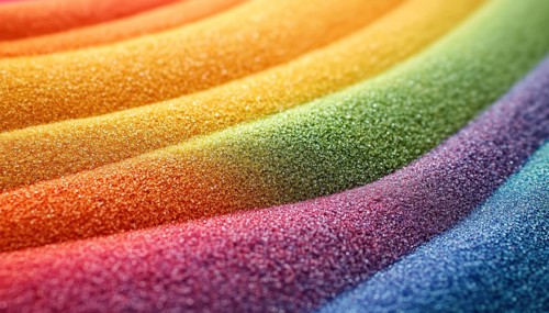 Vibrant Rainbow-Colored Sands Close Up With White Background And Space For Text. Focus On Sand'S
