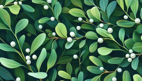 Effortless Elegance: Mistletoe Bunch Pattern Featuring Green Branches And White Berries For