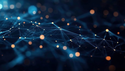 Abstract Tech Network Connection Dots: Dark With Plexus. Futuristic Scientific Wallpaper Featuring