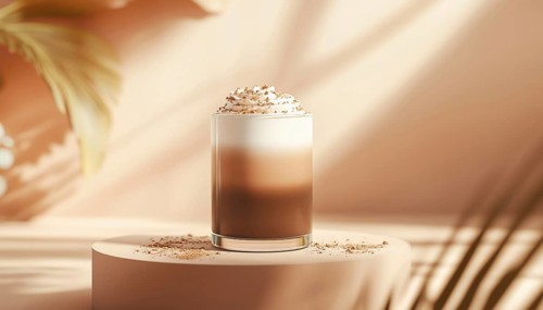 Podium Stage Social Media Post Template For Drink Product Featuring Brown Chocolate Drink Mockup