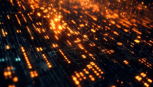 Digital Interface And Communication: Binary Code And Data Processing On Black Grid. Connection And