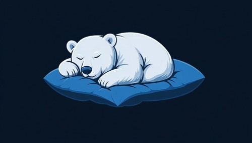 Sleepy White Polar Bear Resting On A Blue Pillow Logo Template With A Lazy And Relaxed Appearance.