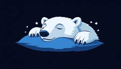 Relaxed White Polar Bear Sleeping On A Blue Pillow: Logo Template Inspired By Laziness And