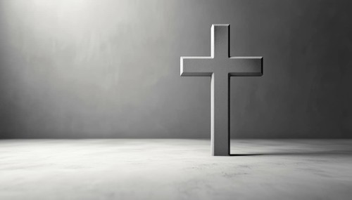 Simple Gray Christian Cross On A Light Background: A Minimalistic Representation Of Christian Faith