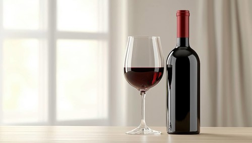 Continuous Depiction Of A Wine Bottle And Wine Glass In One Continuous Line Artwork. Seamless