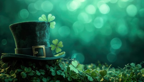 Green Saint Patrick'S Day Celebrations With Top Hat And Clover Leaf: A Festive Display Of Irish