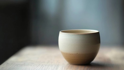 Displaying Simplicity And Elegance, The Ceramic Cup Stays Empty As A Decorative Piece In The Indoor