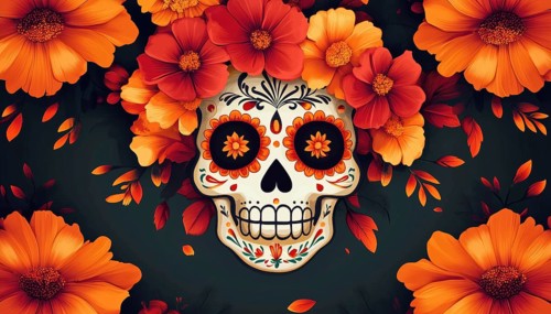 Mexican Festival Celebrating Dia De Los Muertos With Sugar Skull Poster And Card, AI generated