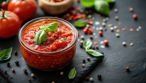 Homemade Italian Classic Marinara Sauce With Basil And Pepper On A Black Menu: Perfect Pasta And