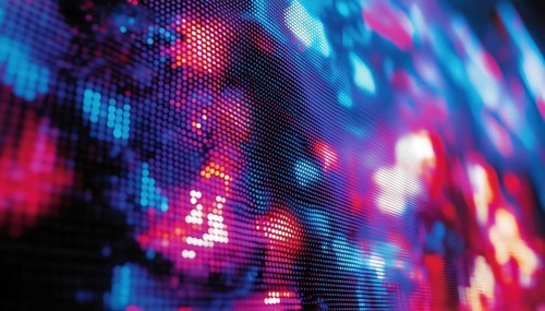 Close-Up Photograph Of A Led Screen Glitch: Interference On Led Panel, Pixel Burnout And Close-Up