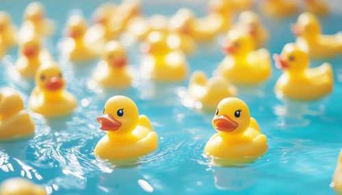 Yellow Rubber Ducks Swimming In Circles In A Pool While Being Focused On Selective Areas To