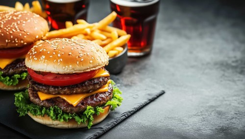Savory Homemade Burgers, Crispy French Fries, And Refreshing Cola On A Neutral Background With Room