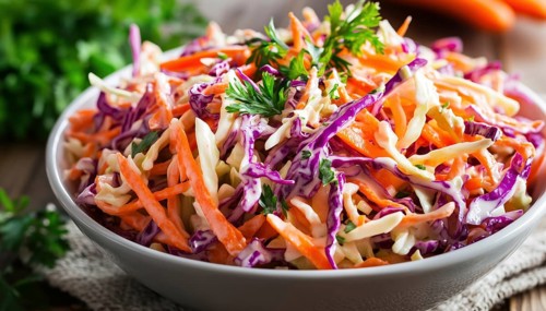 Close-Up Of Coleslaw Salad In A Bowl: Fresh And Colorful Cabbage And Carrot Salad Known As Lahana