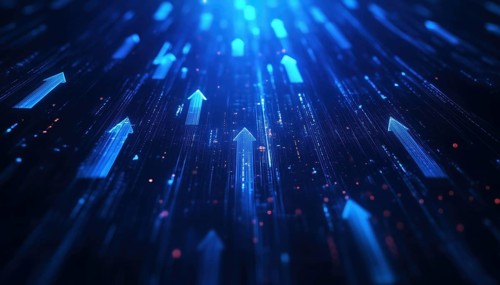Dark Blue Abstract Showcasing Business Arrow Up Growth And Investment Technology, Depicting Trade