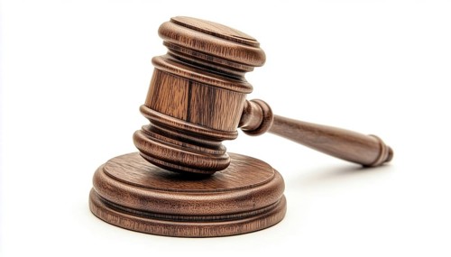 Wooden Judge'S Gavel Hammer For Adjudication On White Background With Stand - Symbolizing Law And