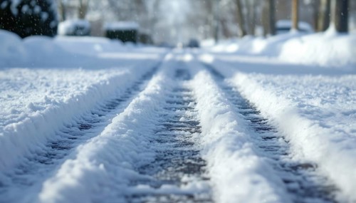 Close Up View Of Tire Tracks On Snow Covered Streets: A Detailed Look At Winter Imprints On The
