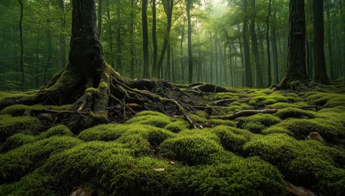 European Forest Ground Cover: Moss & Branches Intertwined In Nature'S Harmony, Creating A Lush &