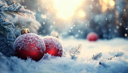 Festive Christmas Baubles In A Wintry Wonderland: Celebrating The Winter Holidays With Sparkling