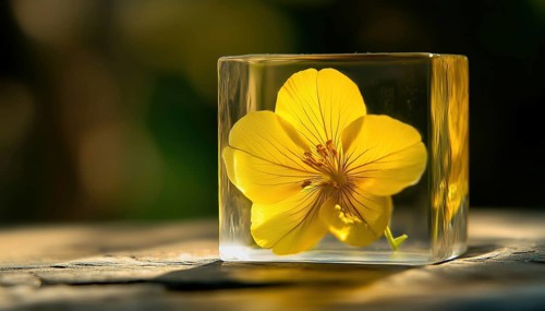 Capturing A Yellow Flower In A Stunning Epoxy Resin Cube: A Beautiful And Unique Decorative Piece