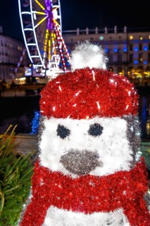 Festive penguin decoration adds a touch of magic to the christmas market in bayonne, france, with a