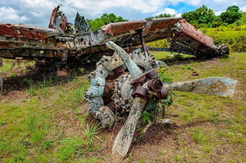 Aircraft wreckage of Japanese fighter aircraft A6M2 Model 21 Zero of Imperial Japanese Navy (IJN)