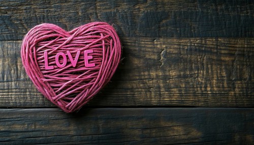 Vintage Wooden Heart-Shaped Pink Clew With The Word Love - A Charming And Romantic Decor Piece For