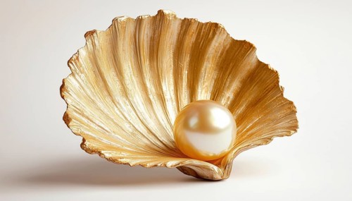 White Background Accentuated By A Golden Pearl Shell - This Description Highlights The Stunning