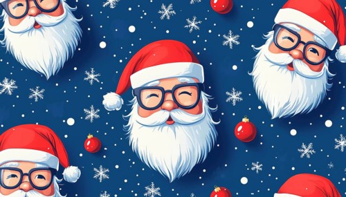 Charming Hipster Santa Heads Pattern On Blue For Festive Season Packaging And Decor - Perfect For